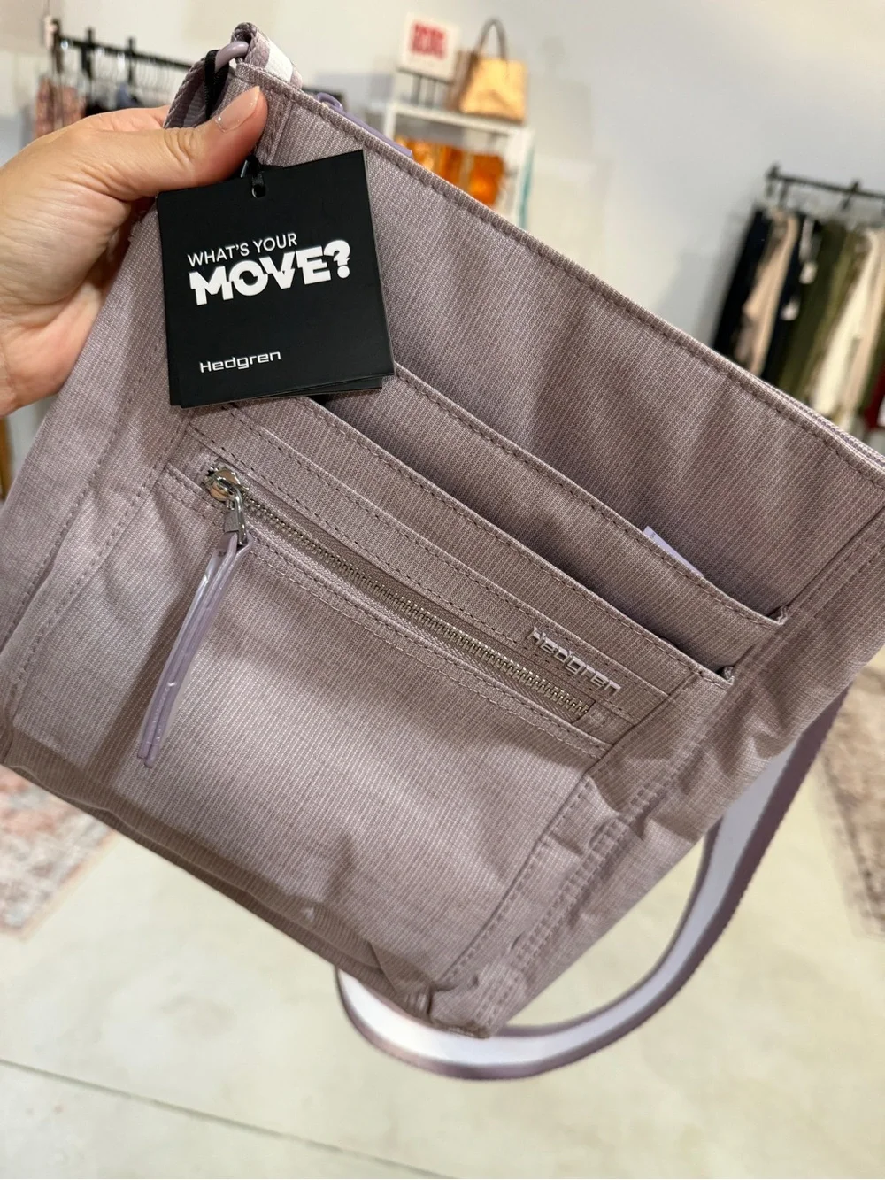 NWT Hedgren Adjustable Crossbody in Sepia/Light Lavendar color